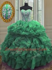 Graceful Ball Gowns 15th Birthday Dress Green Sweetheart Organza Sleeveless Floor Length Lace Up