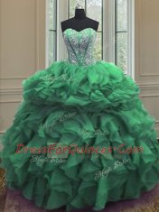 Graceful Ball Gowns 15th Birthday Dress Green Sweetheart Organza Sleeveless Floor Length Lace Up