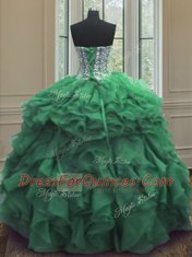 Graceful Ball Gowns 15th Birthday Dress Green Sweetheart Organza Sleeveless Floor Length Lace Up