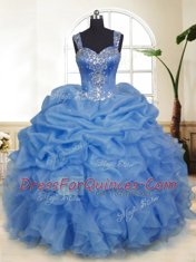 Best Selling Blue Zipper Sweet 16 Quinceanera Dress Beading and Ruffles and Pick Ups Sleeveless Floor Length
