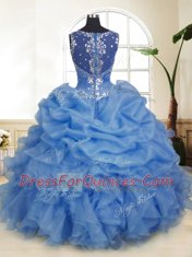 Best Selling Blue Zipper Sweet 16 Quinceanera Dress Beading and Ruffles and Pick Ups Sleeveless Floor Length