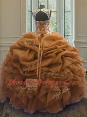 Modern Scoop Pick Ups Floor Length Ball Gowns Sleeveless Brown Sweet 16 Quinceanera Dress Lace Up