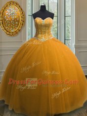 New Style Beading and Sequins 15 Quinceanera Dress Orange Lace Up Sleeveless Floor Length