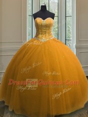New Style Beading and Sequins 15 Quinceanera Dress Orange Lace Up Sleeveless Floor Length