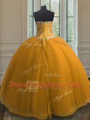 New Style Beading and Sequins 15 Quinceanera Dress Orange Lace Up Sleeveless Floor Length