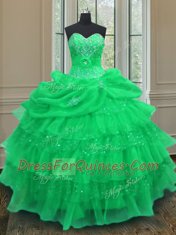 Pick Ups Ruffled Halter Top Sleeveless Lace Up 15 Quinceanera Dress Green Organza