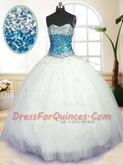 Great White Sweetheart Lace Up Beading Quince Ball Gowns Sleeveless