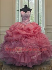 Inexpensive Organza Sleeveless Floor Length Sweet 16 Quinceanera Dress and Beading and Ruffles and Pick Ups