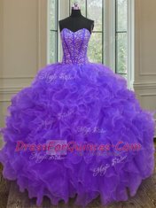 Traditional Floor Length Purple Vestidos de Quinceanera Sweetheart Sleeveless Lace Up