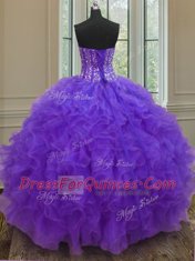 Traditional Floor Length Purple Vestidos de Quinceanera Sweetheart Sleeveless Lace Up