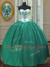 Attractive Turquoise Ball Gowns Taffeta Sweetheart Sleeveless Embroidery Floor Length Lace Up Quince Ball Gowns