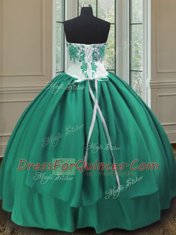 Attractive Turquoise Ball Gowns Taffeta Sweetheart Sleeveless Embroidery Floor Length Lace Up Quince Ball Gowns