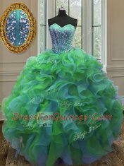 Eye-catching Multi-color Ball Gowns Sweetheart Sleeveless Organza Floor Length Lace Up Beading and Ruffles 15th Birthday Dress