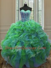 Eye-catching Multi-color Ball Gowns Sweetheart Sleeveless Organza Floor Length Lace Up Beading and Ruffles 15th Birthday Dress