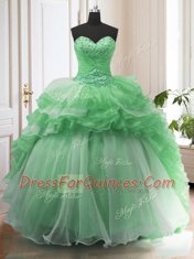 Super Ruffled Green Quinceanera Dress Sweetheart Sleeveless Sweep Train Lace Up