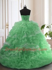 Super Ruffled Green Quinceanera Dress Sweetheart Sleeveless Sweep Train Lace Up
