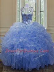 Scoop Sleeveless Beading and Ruffles Lace Up Sweet 16 Dresses