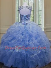 Scoop Sleeveless Beading and Ruffles Lace Up Sweet 16 Dresses