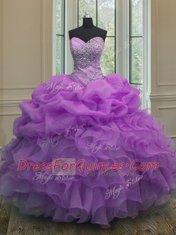 Popular Pick Ups Floor Length Lavender Sweet 16 Dress Sweetheart Sleeveless Lace Up