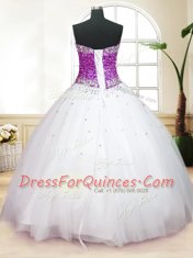 Tulle Sweetheart Sleeveless Lace Up Beading Ball Gown Prom Dress in White
