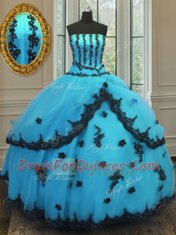 Appliques Sweet 16 Dress Aqua Blue Lace Up Sleeveless Floor Length