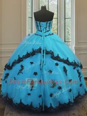 Appliques Sweet 16 Dress Aqua Blue Lace Up Sleeveless Floor Length