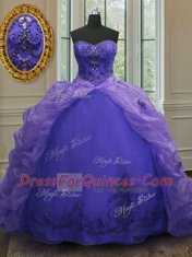 Simple Multi-color Organza Lace Up Sweetheart Sleeveless With Train Quinceanera Gowns Court Train Beading and Appliques and Pick Ups