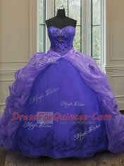 Simple Multi-color Organza Lace Up Sweetheart Sleeveless With Train Quinceanera Gowns Court Train Beading and Appliques and Pick Ups