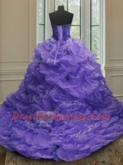 Simple Multi-color Organza Lace Up Sweetheart Sleeveless With Train Quinceanera Gowns Court Train Beading and Appliques and Pick Ups