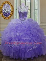 Ball Gowns Quinceanera Dress Lavender Scoop Organza Sleeveless Floor Length Lace Up
