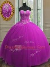 Designer Sleeveless Floor Length Beading and Sequins Lace Up Quinceanera Dress with Purple