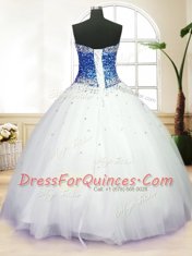 Floor Length White 15th Birthday Dress Tulle Sleeveless Beading