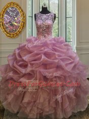 Scoop Pick Ups Floor Length Ball Gowns Sleeveless Lilac Sweet 16 Dress Lace Up