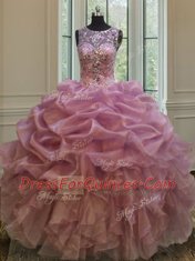 Scoop Pick Ups Floor Length Ball Gowns Sleeveless Lilac Sweet 16 Dress Lace Up