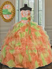 Fantastic Organza Sleeveless Floor Length 15 Quinceanera Dress and Beading and Ruffles and Sashes ribbons