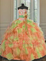Fantastic Organza Sleeveless Floor Length 15 Quinceanera Dress and Beading and Ruffles and Sashes ribbons