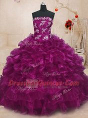 Enchanting Sleeveless Lace Up Floor Length Beading and Appliques and Ruffles Quinceanera Gowns