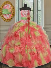 Beading and Ruffles and Sashes ribbons 15 Quinceanera Dress Multi-color Lace Up Sleeveless Floor Length
