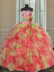 Beading and Ruffles and Sashes ribbons 15 Quinceanera Dress Multi-color Lace Up Sleeveless Floor Length