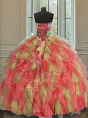 Beading and Ruffles and Sashes ribbons 15 Quinceanera Dress Multi-color Lace Up Sleeveless Floor Length