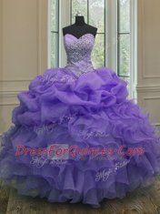 Lavender Sweetheart Neckline Beading and Ruffles and Pick Ups Sweet 16 Quinceanera Dress Sleeveless Lace Up