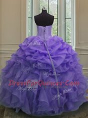 Lavender Sweetheart Neckline Beading and Ruffles and Pick Ups Sweet 16 Quinceanera Dress Sleeveless Lace Up