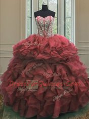 Top Selling Floor Length Lace Up Sweet 16 Dresses Pink for Military Ball and Sweet 16 and Quinceanera with Beading and Ruffles