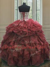 Top Selling Floor Length Lace Up Sweet 16 Dresses Pink for Military Ball and Sweet 16 and Quinceanera with Beading and Ruffles