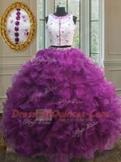 Elegant Scoop Sleeveless Organza 15 Quinceanera Dress Appliques and Ruffles Clasp Handle