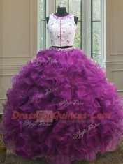 Elegant Scoop Sleeveless Organza 15 Quinceanera Dress Appliques and Ruffles Clasp Handle