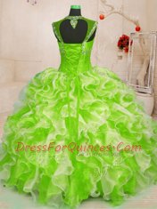 Multi-color Lace Up Sweetheart Beading and Ruffles Quinceanera Gown Organza Sleeveless