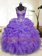 Excellent Pick Ups Lavender Sleeveless Organza Zipper Quinceanera Dresses for Military Ball and Sweet 16 and Quinceanera