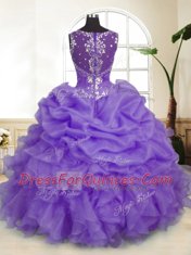 Excellent Pick Ups Lavender Sleeveless Organza Zipper Quinceanera Dresses for Military Ball and Sweet 16 and Quinceanera