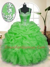 Organza Sleeveless Floor Length Quinceanera Gowns and Beading and Ruffles and Pick Ups